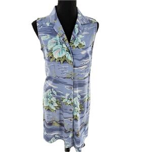 Tommy Bahama Vintage 100% Silk Tropical Print Sleeveless Shirt Dress Blue Size 6